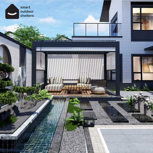 Motorized Smart Pergola - Aluminum Adjustable Louver Roof for Villa Garden Patio，Waterproof Motorized Pergola for Outdoor Living Spaces - Image 4