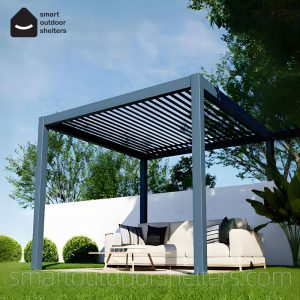 Motorized Smart Pergola - Aluminum Adjustable Louver Roof for Villa Garden Patio，Waterproof Motorized Pergola for Outdoor Living Spaces