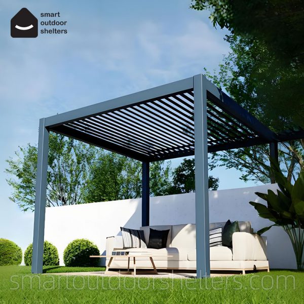Motorized Smart Pergola - Aluminum Adjustable Louver Roof for Villa Garden Patio，Waterproof Motorized Pergola for Outdoor Living Spaces