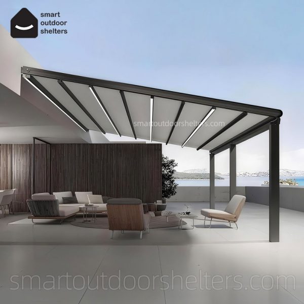 Smart Motorized Canopy System Remote-Controlled Sun & Rain Shelter for Verandas